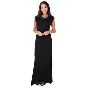Black Short-sleeved Cotton Maxi Dress